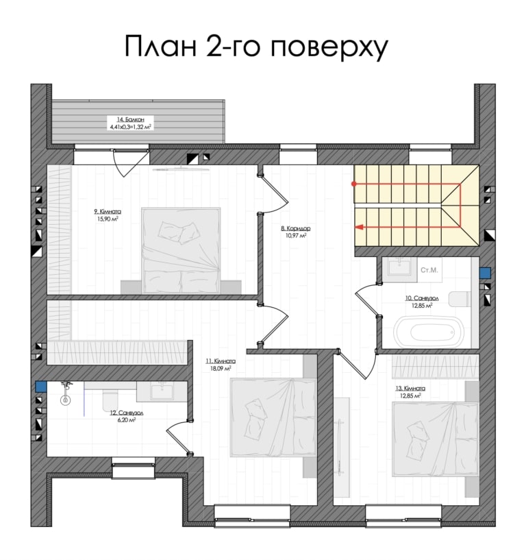 Таунхаус в Крихівцях Chelsea Town: другий поверх, 145 м2